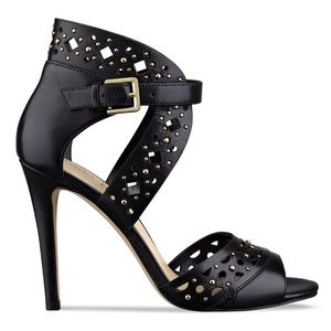 Ivanka Trump Studded Black Leather Sandals Heels